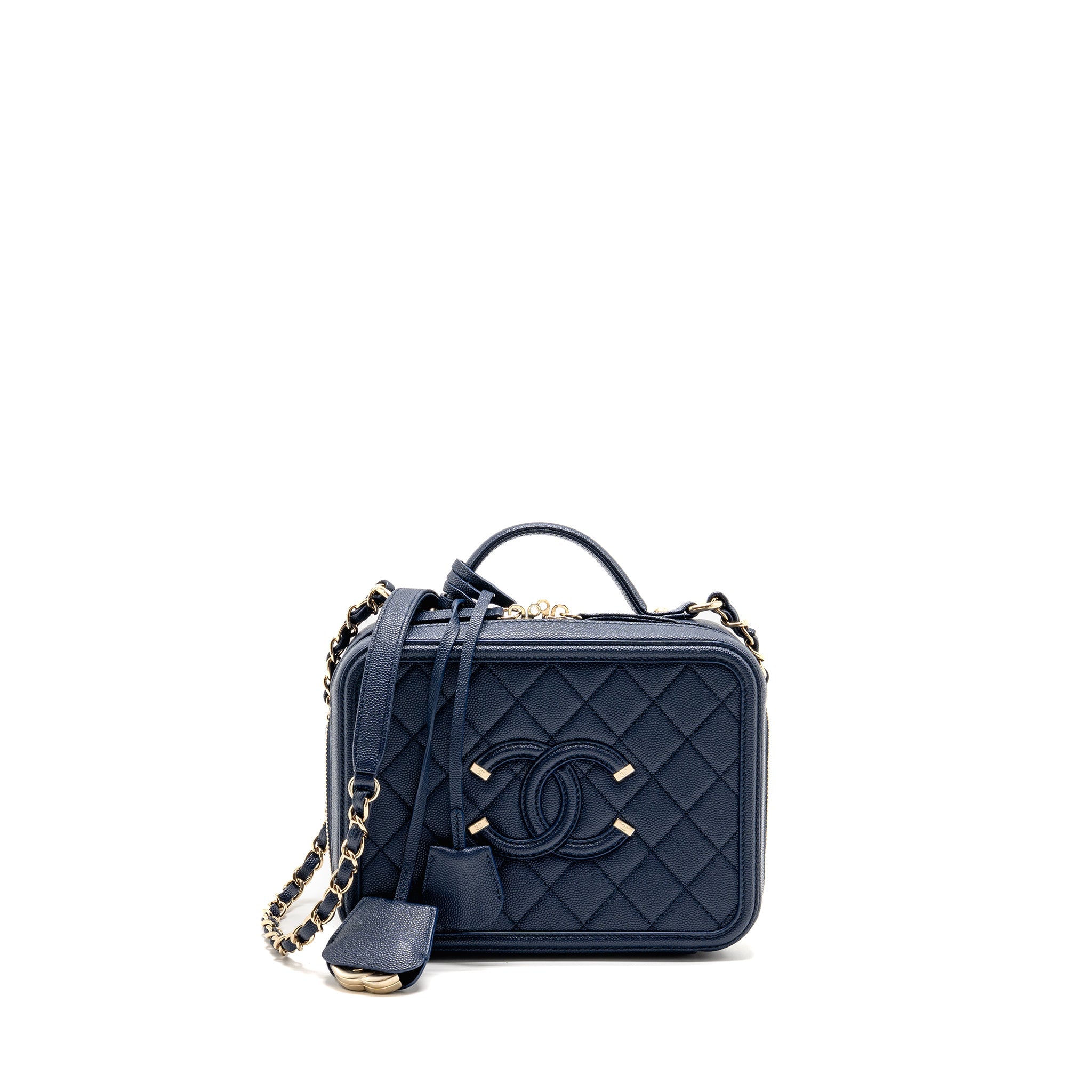 CHANEL CC TOP HANDLE VANITY CASE CAVIAR NAVY BLUE GHW
