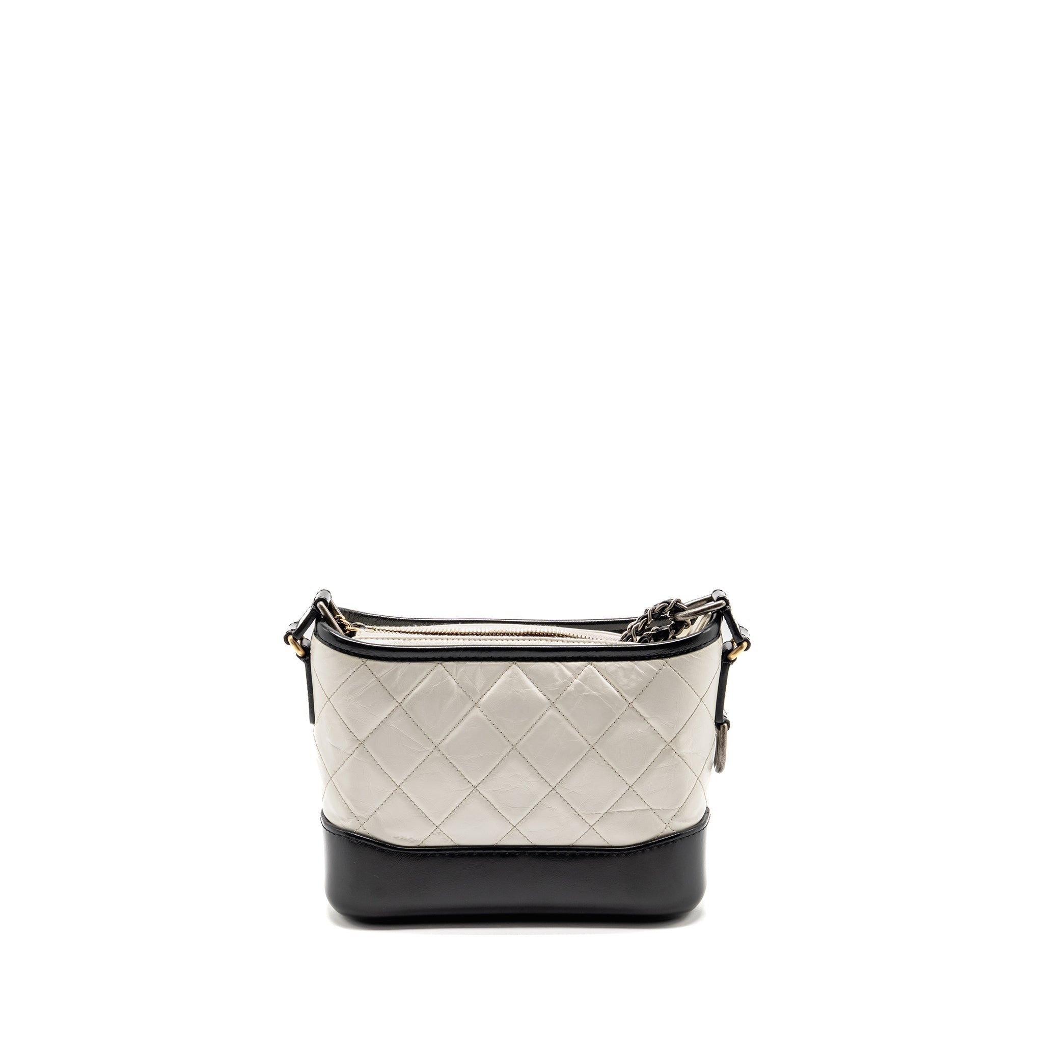 CHANEL SMALL GABRIELLE HOBO BAG AGED CALFSKIN WHITE/BLACK MULTICOLOUR HARDWARE
