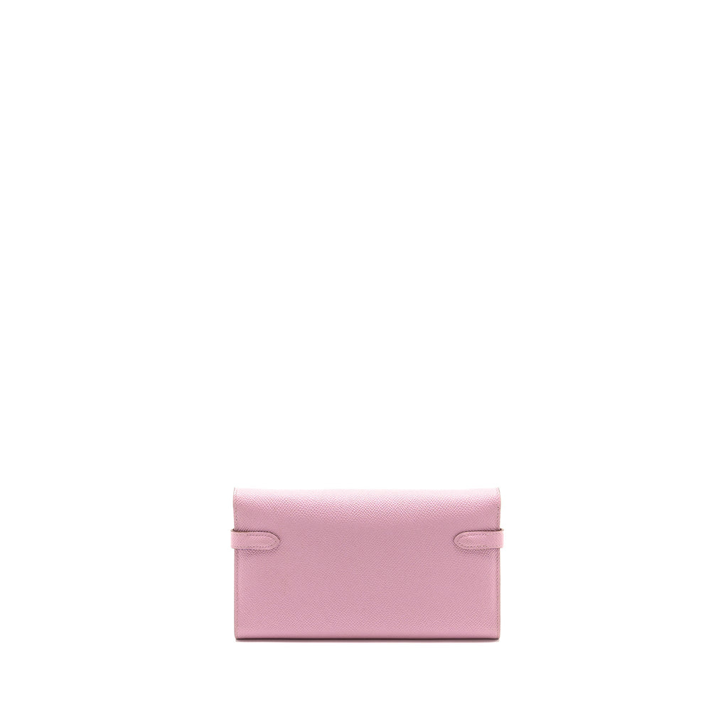 HERMES KELLY LONG WALLET EPSOM MAUVE SYLVESTRE / JAUNE CITRON SHW