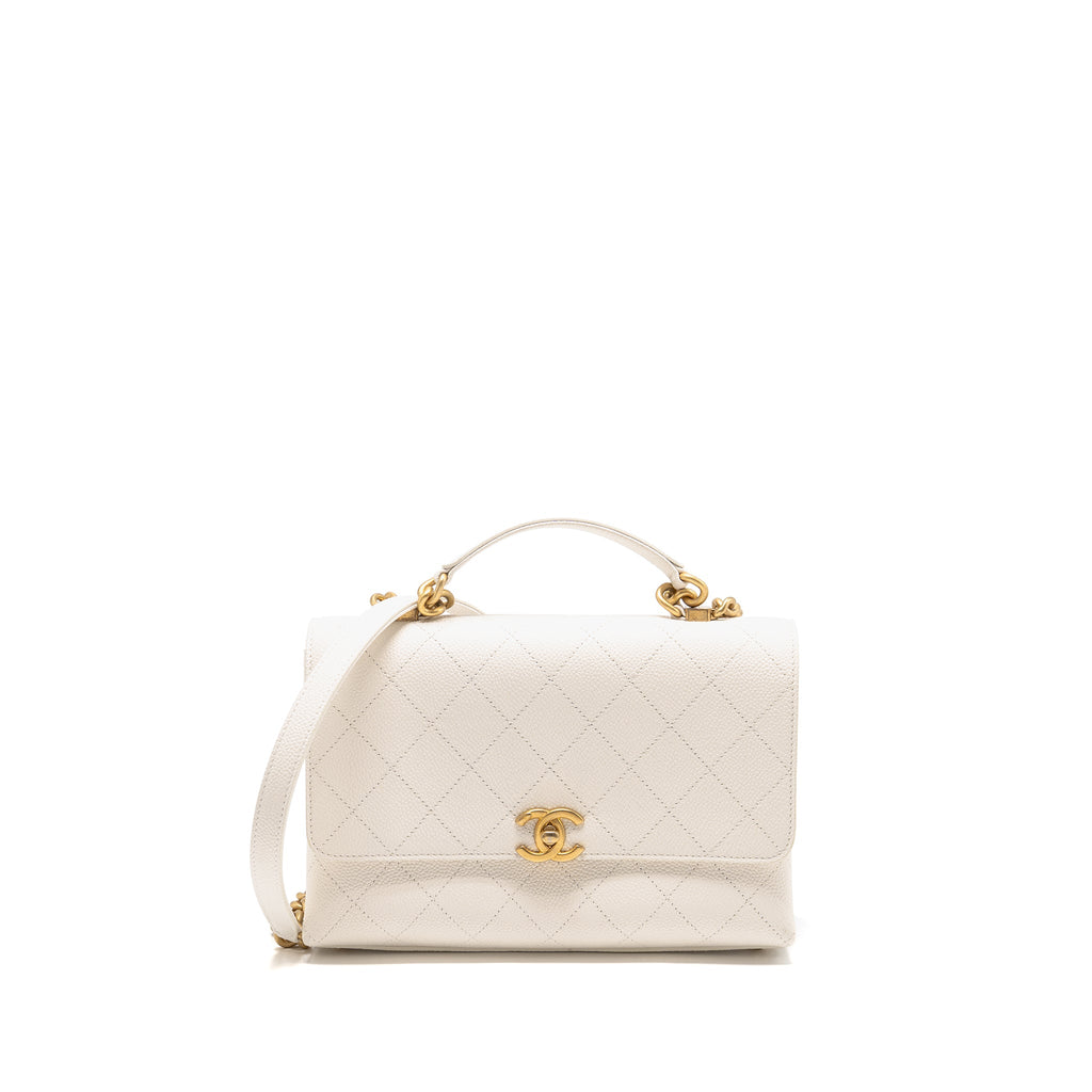 CHANEL CHIC AFFINITY TOP HANDLE FLAP BAG CAVIAR WHITE GHW
