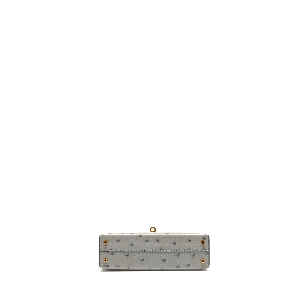 HERMES MINI KELLY II OSTRICH BLUE GLAZIER GHW