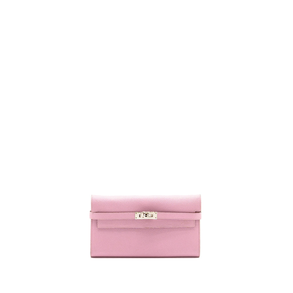 HERMES KELLY LONG WALLET EPSOM MAUVE SYLVESTRE / JAUNE CITRON SHW
