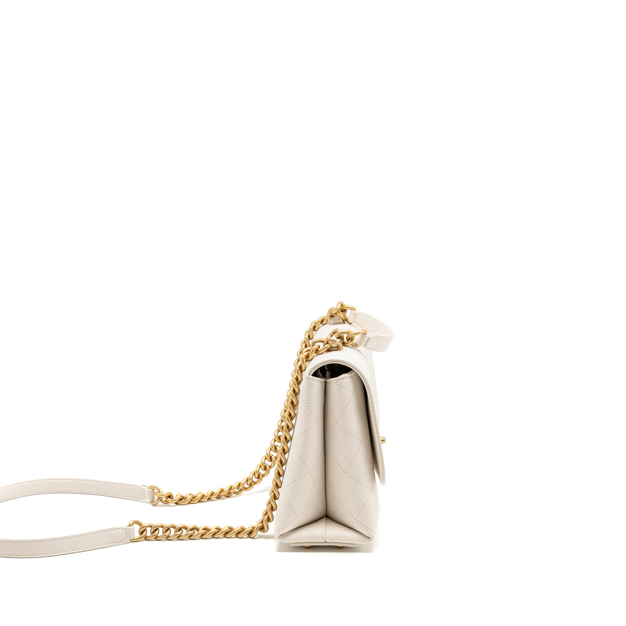 CHANEL CHIC AFFINITY TOP HANDLE FLAP BAG CAVIAR WHITE GHW