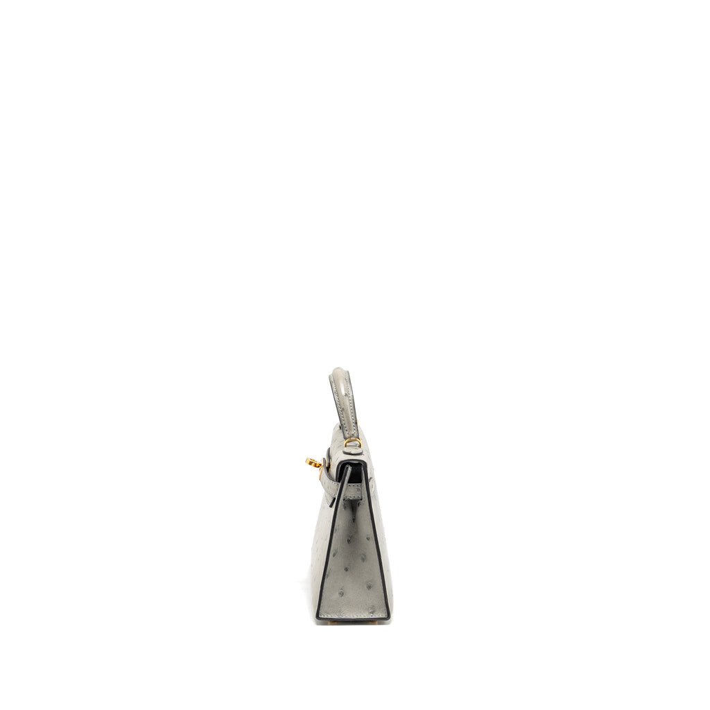 HERMES MINI KELLY II OSTRICH BLUE GLAZIER GHW