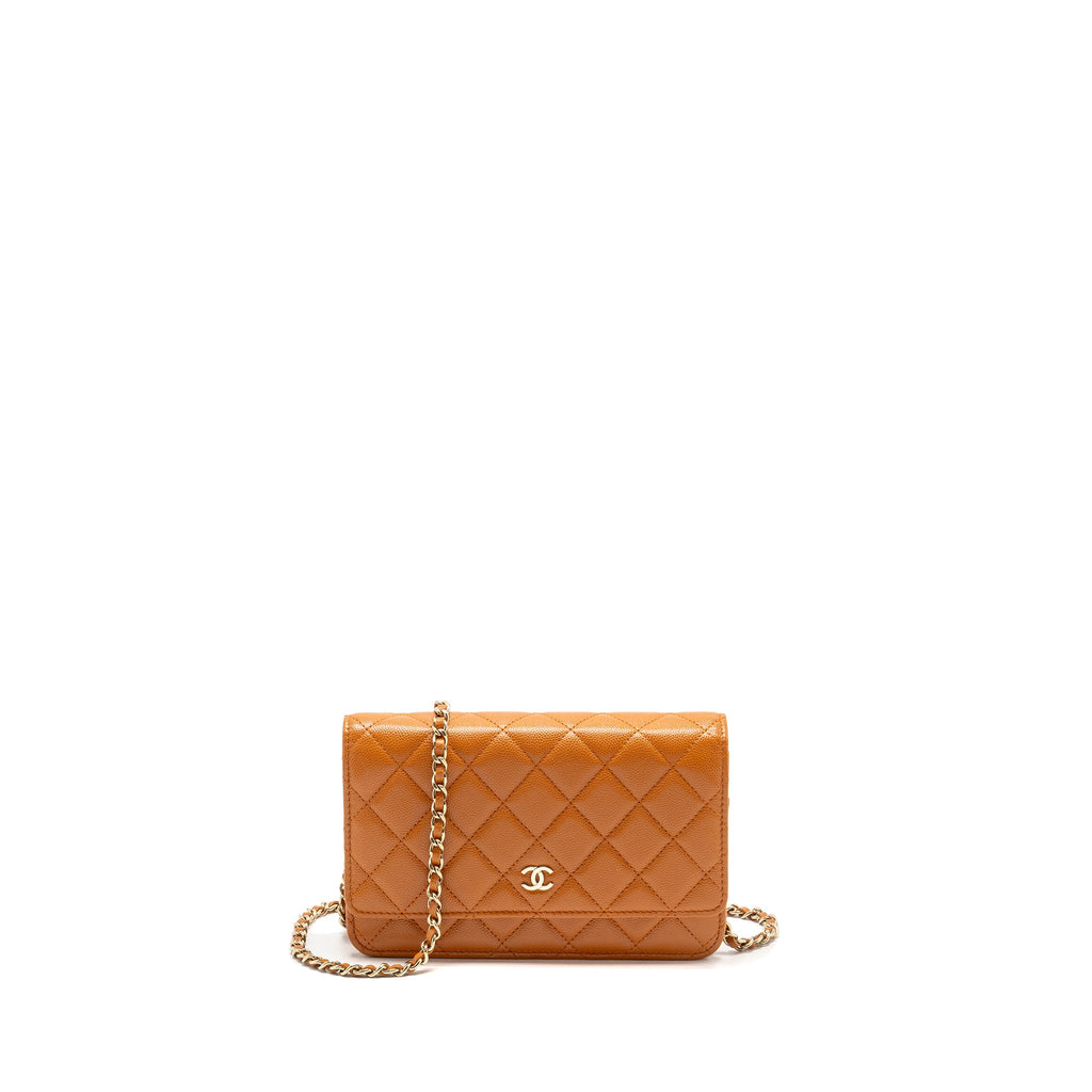 CHANEL CLASSIC WALLET ON CHAIN CAVIAR CARAMEL GHW (MICROCHIP)