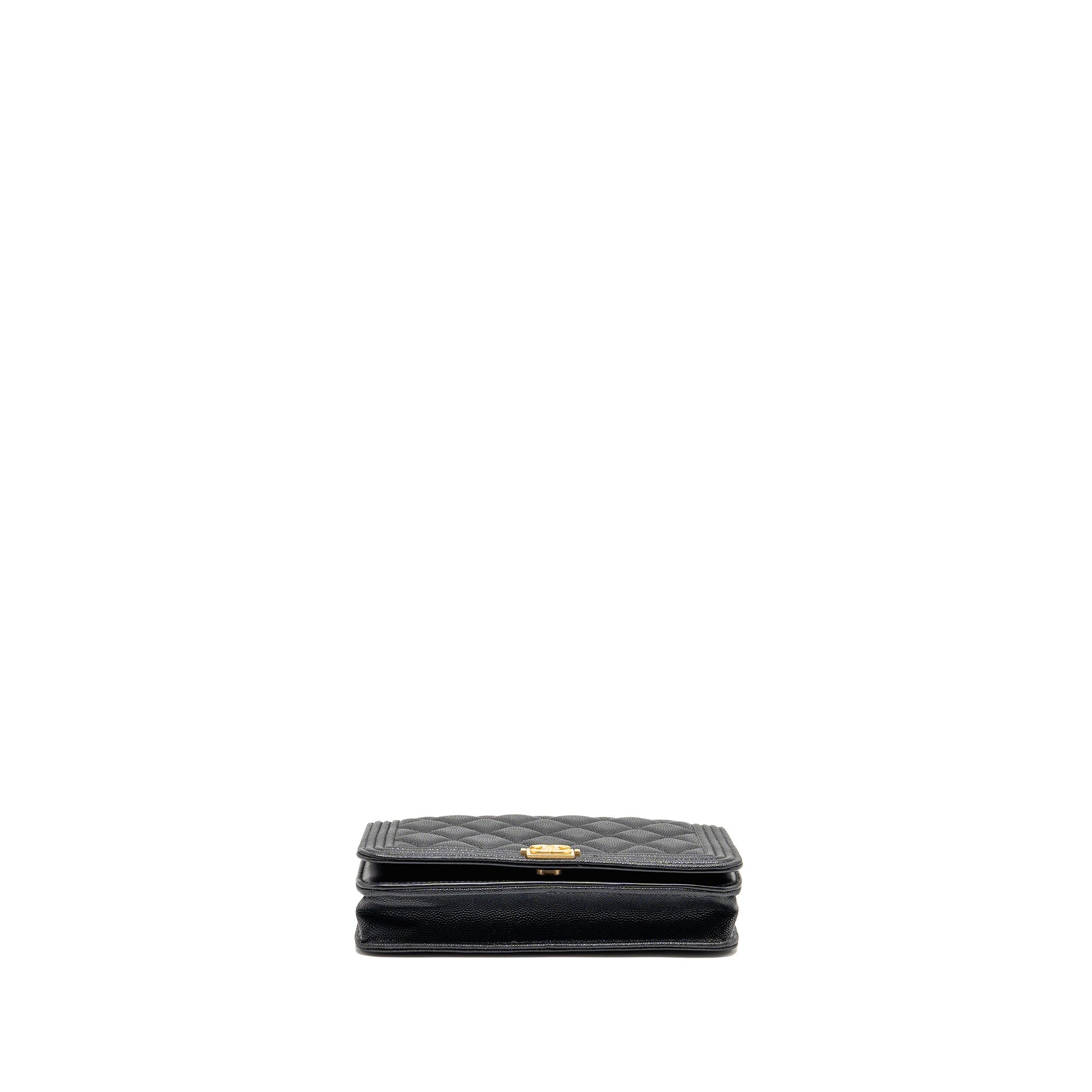 CHANEL BOY WALLET ON CHAIN CAVIAR BLACK GHW (MICROCHIP)