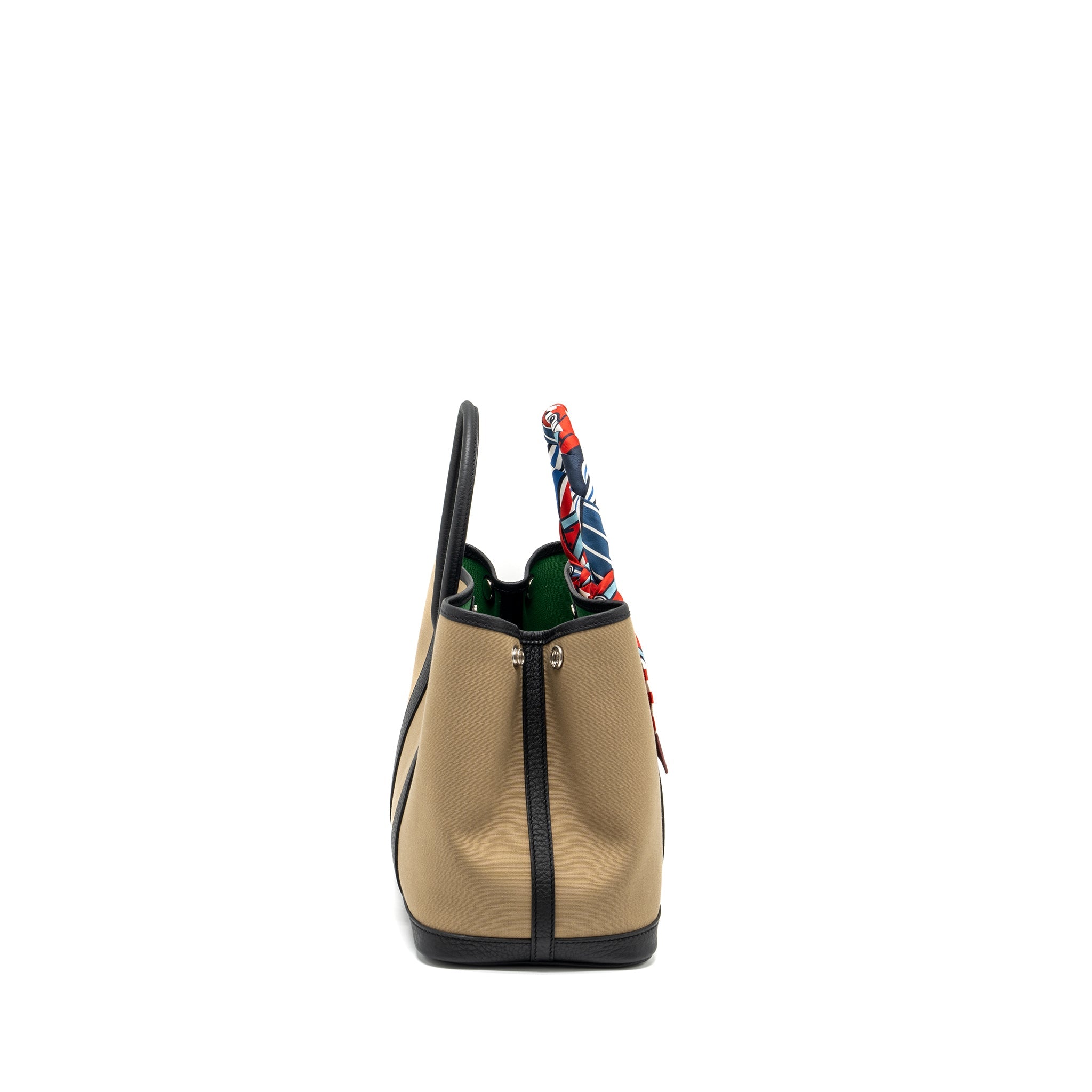 HERMES GARDEN PARTY 30 CANVAS / NEGONDA BEIGE MARIA / VERT YUCCA / BLACK SHW
