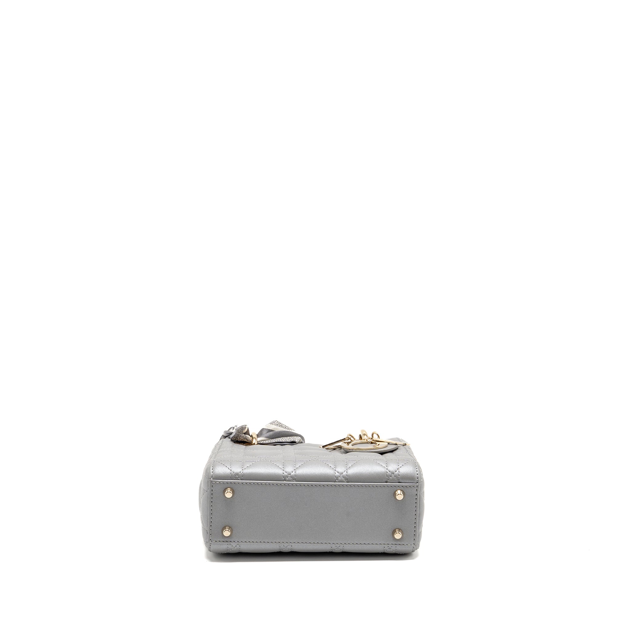 DIOR MINI LADY DIOR LAMBSKIN LIGHT GREY LGHW