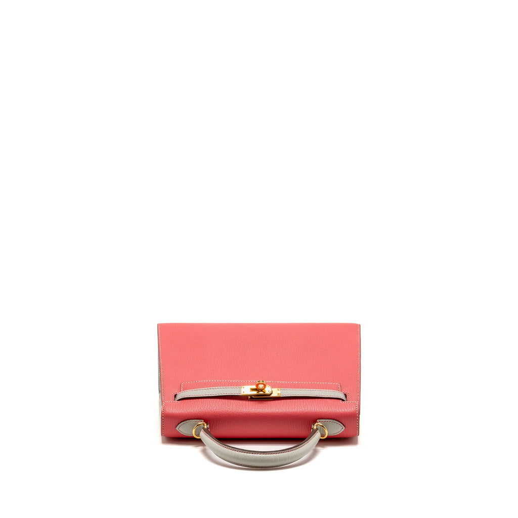 HERMES KELLY 25 SPECIAL ORDER CHÈVRE MYSORE ROSE LIPSTICK / GRIS PERLE GHW
