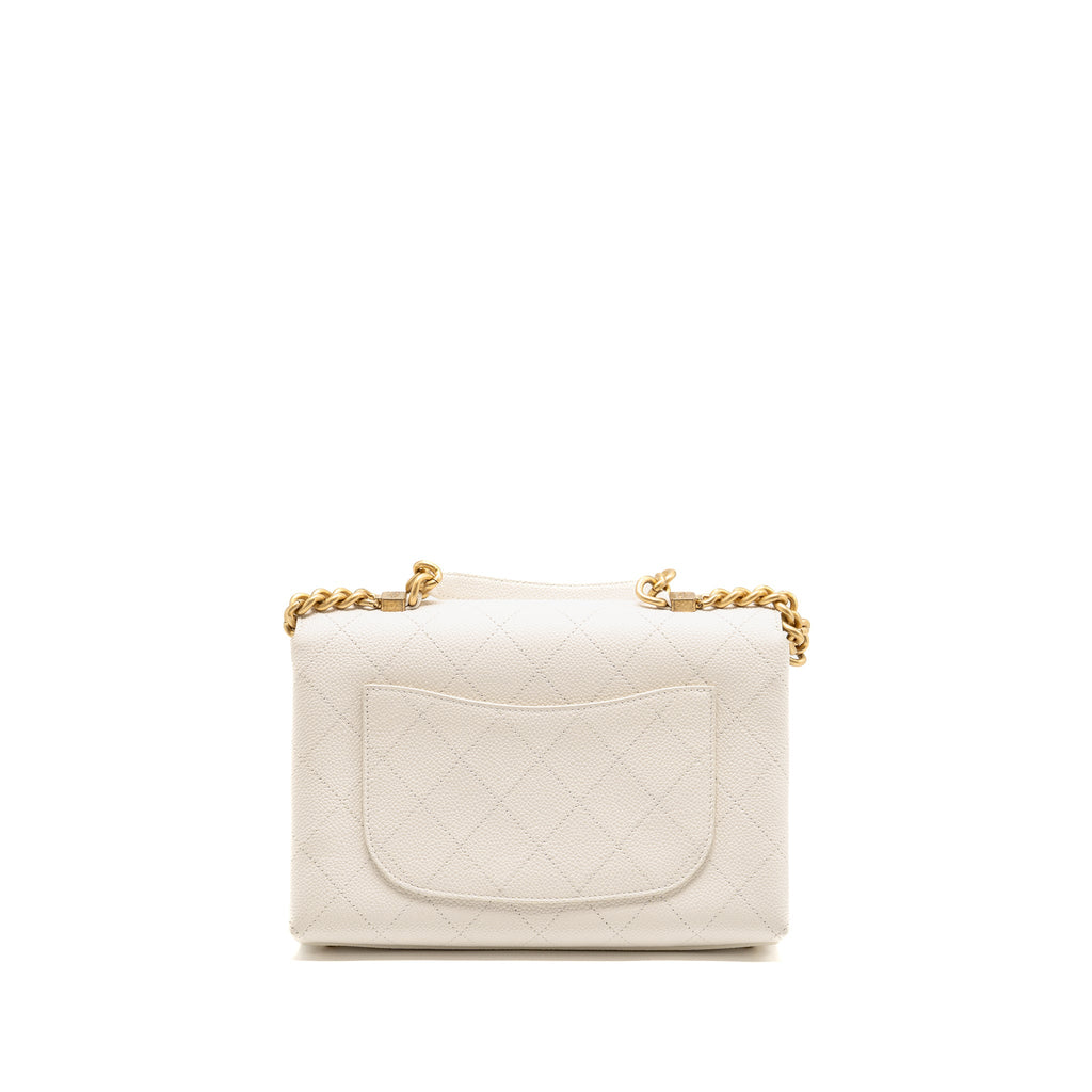 CHANEL CHIC AFFINITY TOP HANDLE FLAP BAG CAVIAR WHITE GHW