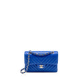 CHANEL SMALL CLASSIC DOUBLE FLAP BAG CHEVRON CAVIAR BLUE LGHW