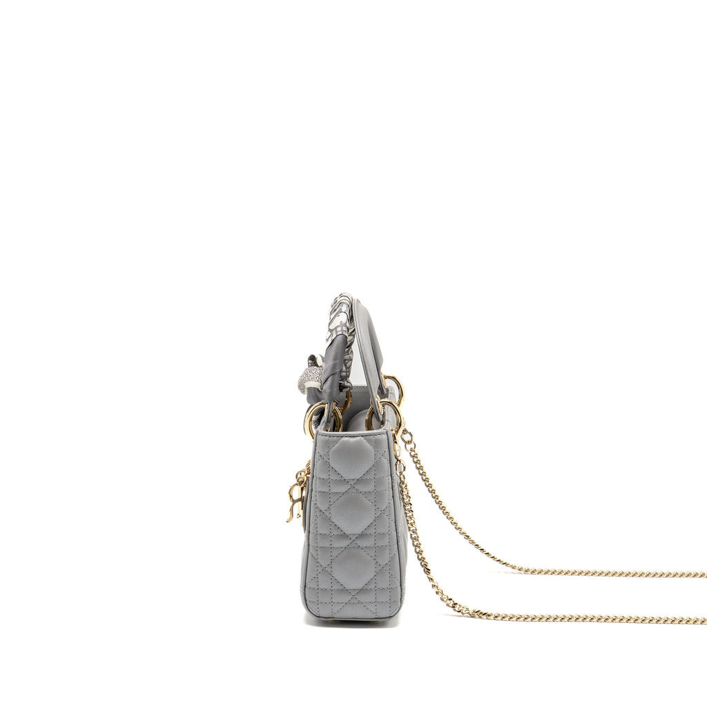 DIOR MINI LADY DIOR LAMBSKIN LIGHT GREY LGHW
