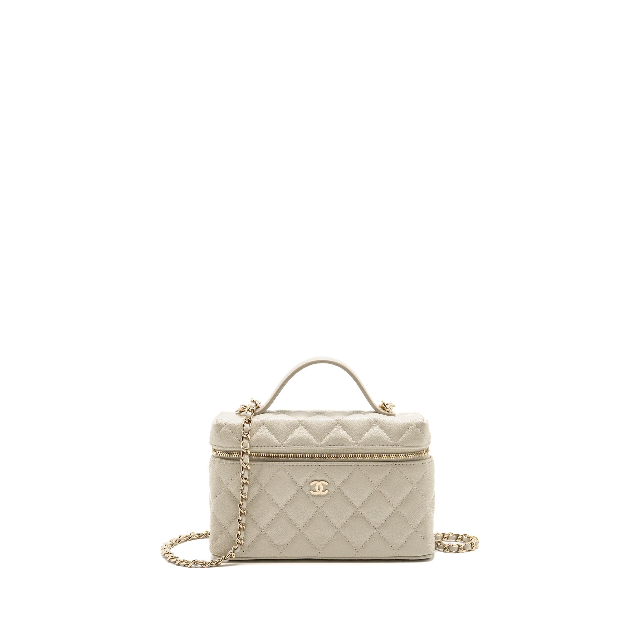 CHANEL CC TOP HANDLE VANITY WITH CHAIN CAVIAR LIGHT GREY LGHW (MICROCHIP)