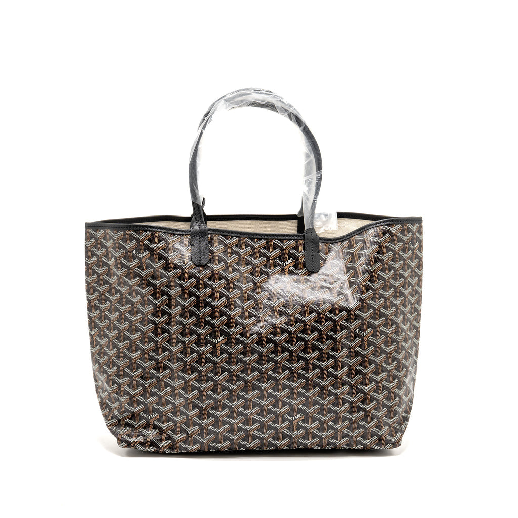 GOYARD SAINT LOUIS PM TOTE GOYARDINE CANVAS/CALFSKIN BLACK SHW
