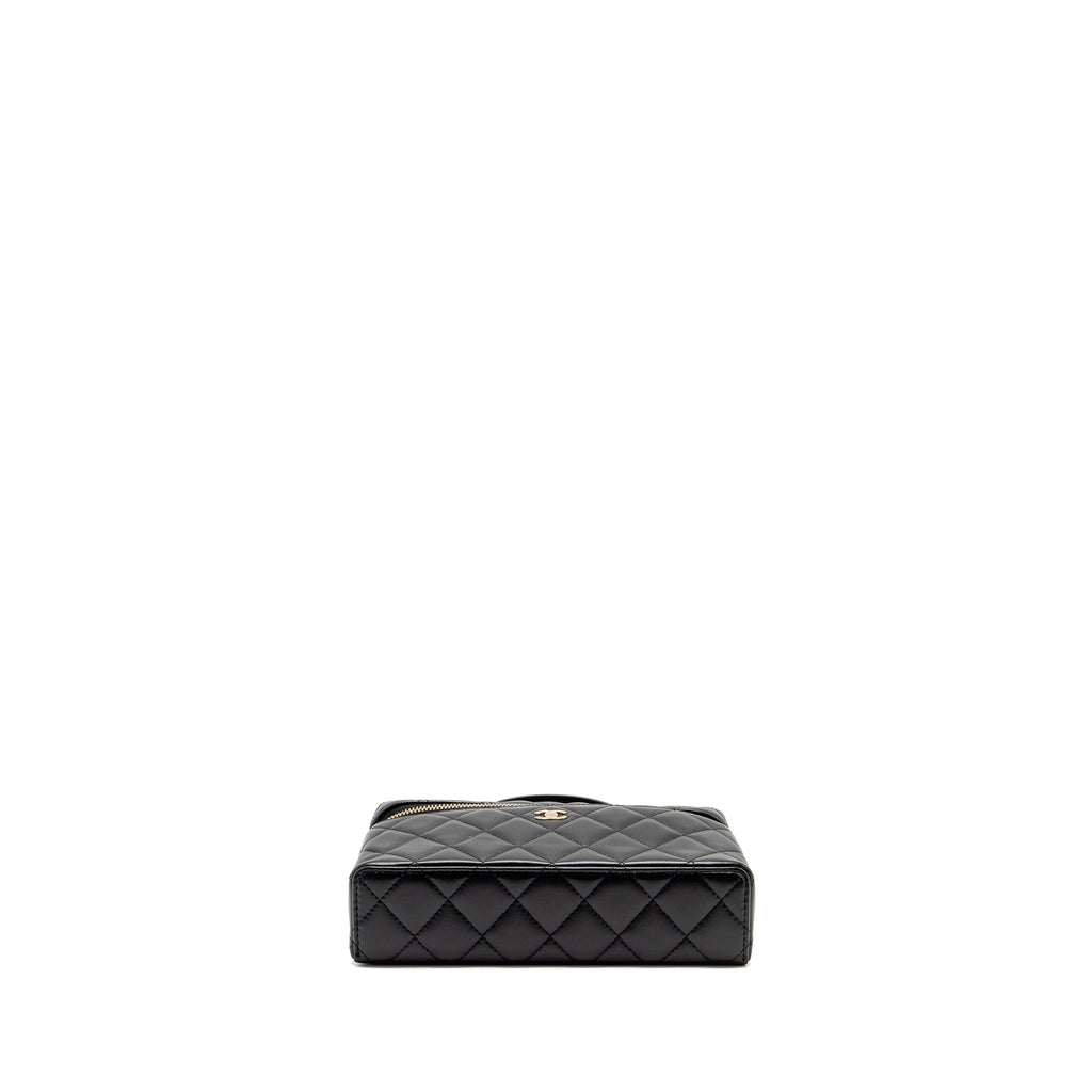 CHANEL 25B CC TOP HANDLE VANITY WITH CHAIN LAMBSKIN BLACK LGHW (MICROCHIP)