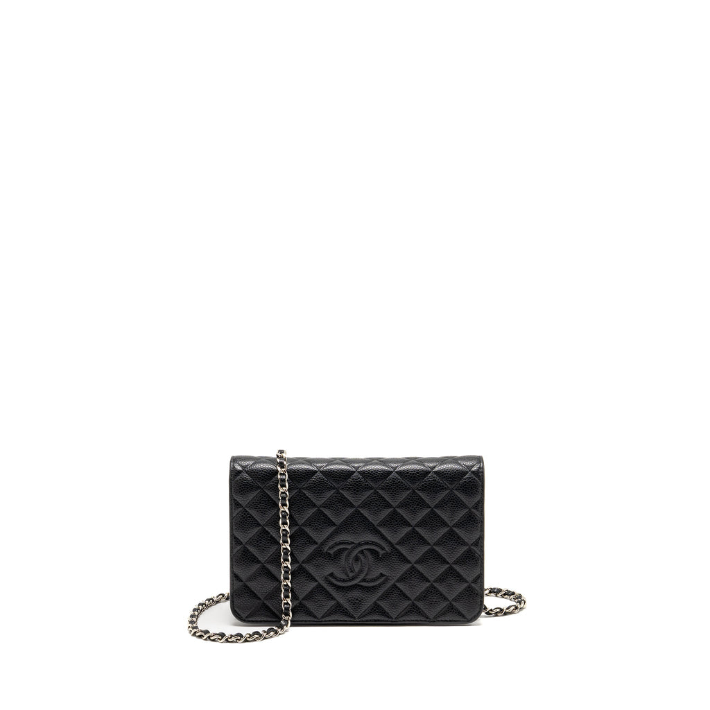 CHANEL QUILTED DIAMOND CC LOGO WALLET ON CHAIN CAVIAR BLACK SHW