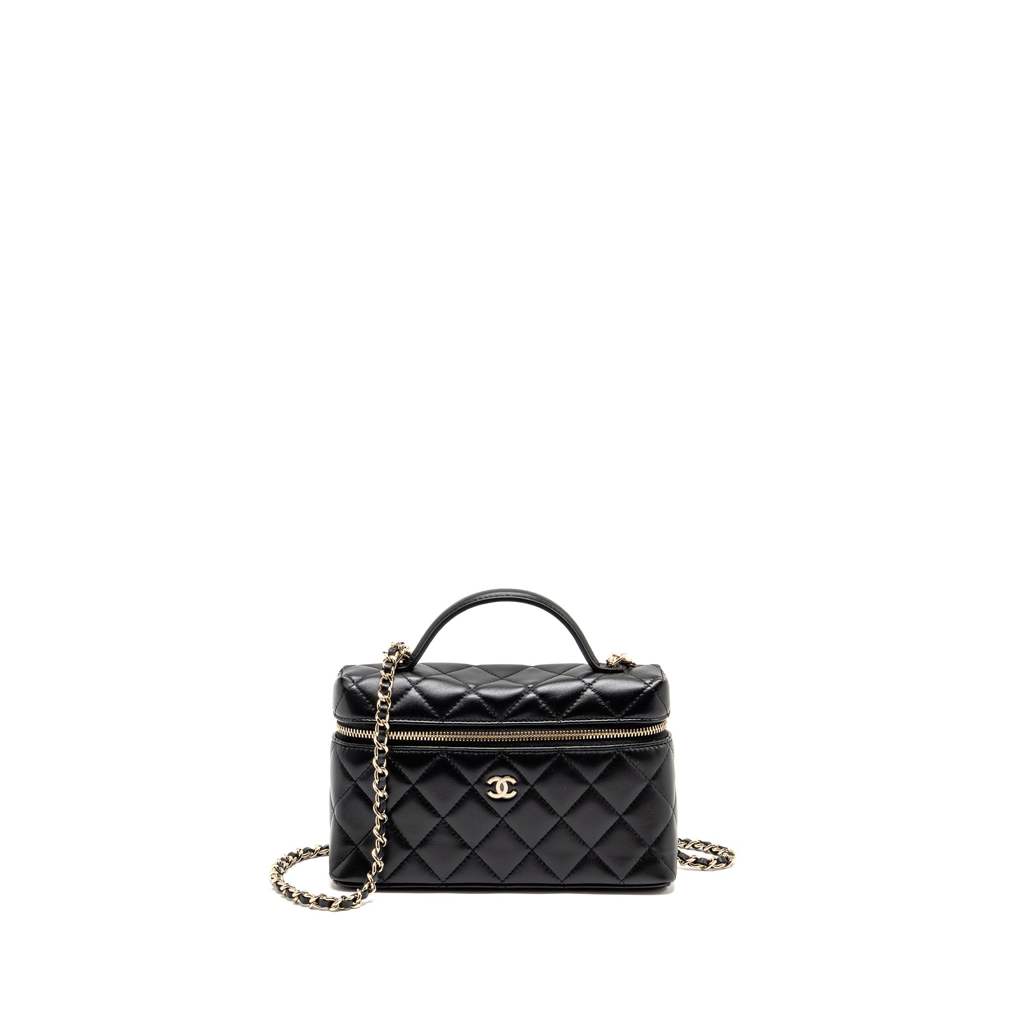 CHANEL 25B CC TOP HANDLE VANITY WITH CHAIN LAMBSKIN BLACK LGHW (MICROCHIP)