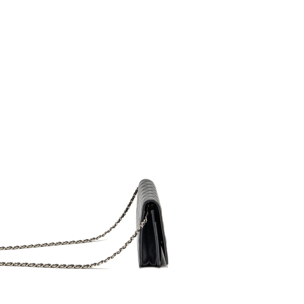 CHANEL QUILTED DIAMOND CC LOGO WALLET ON CHAIN CAVIAR BLACK SHW