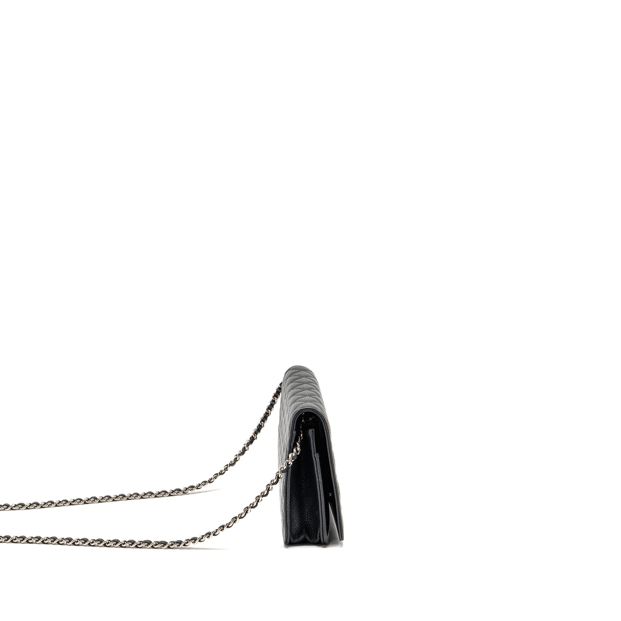 CHANEL QUILTED DIAMOND CC LOGO WALLET ON CHAIN CAVIAR BLACK SHW