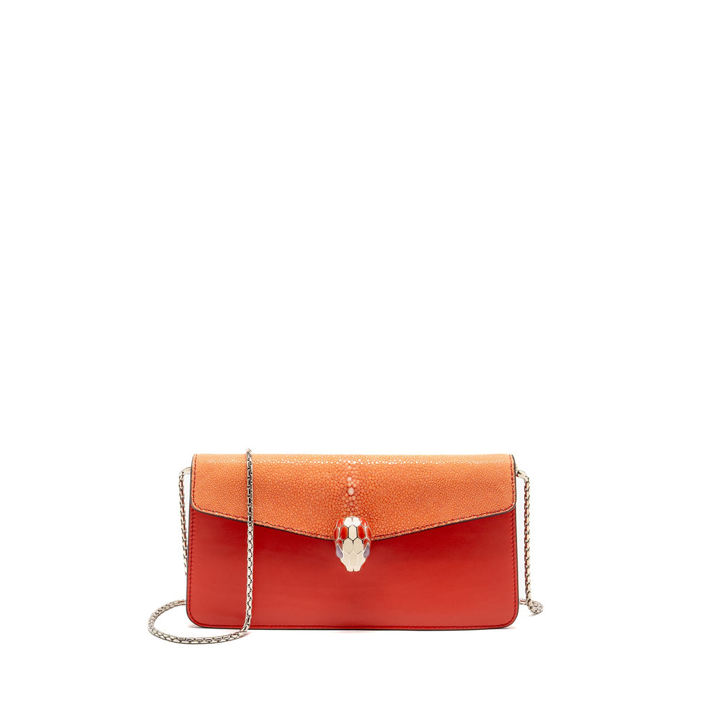 BVLGARI SERPENTI SHOULDER BAG GALUCHAT/CALFSKIN RED SHW