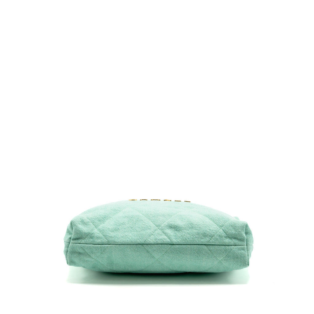 CHANEL SMALL 22 BAG WASHED DENIM AQUA GHW (MICROCHIP)
