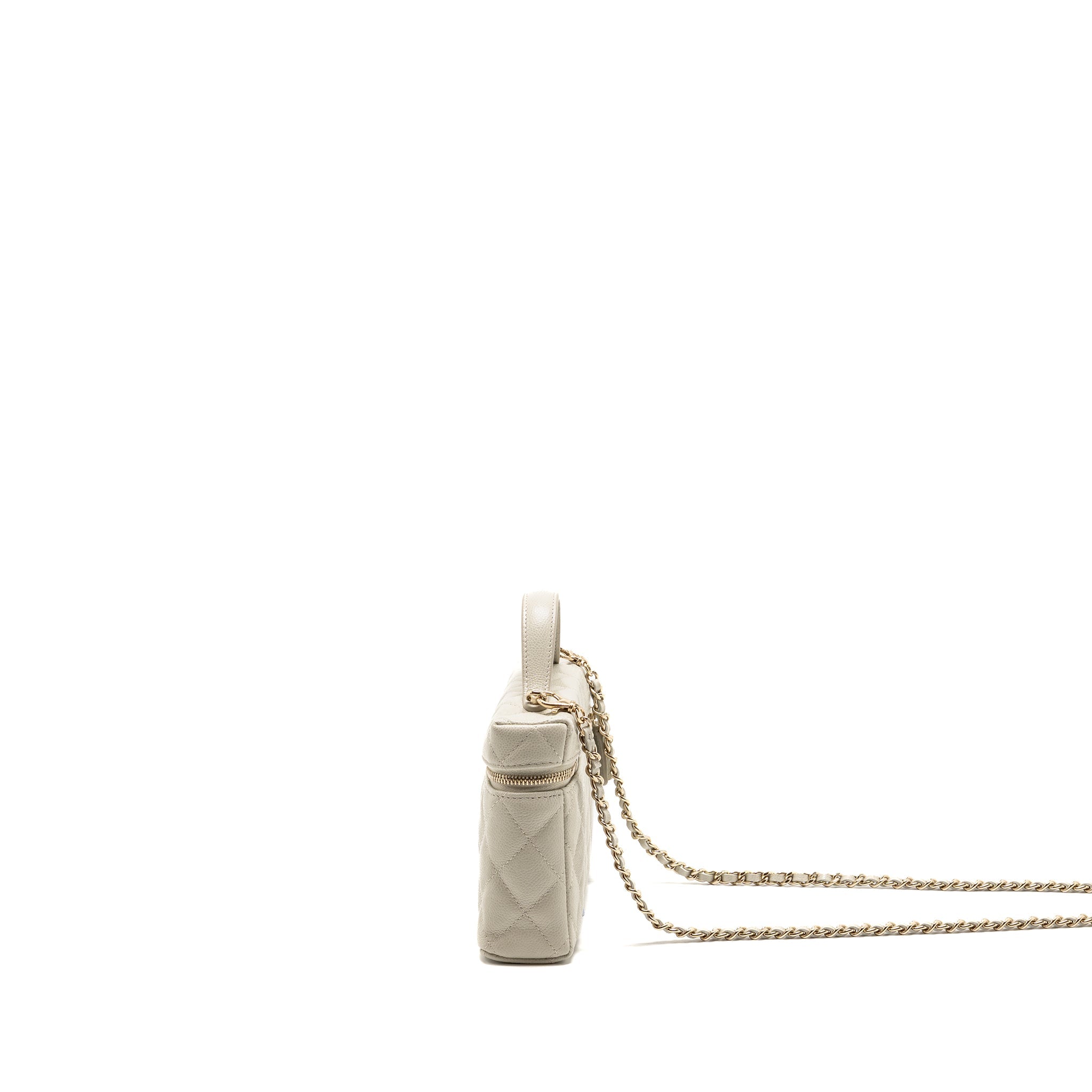 CHANEL CC TOP HANDLE VANITY WITH CHAIN CAVIAR LIGHT GREY LGHW (MICROCHIP)