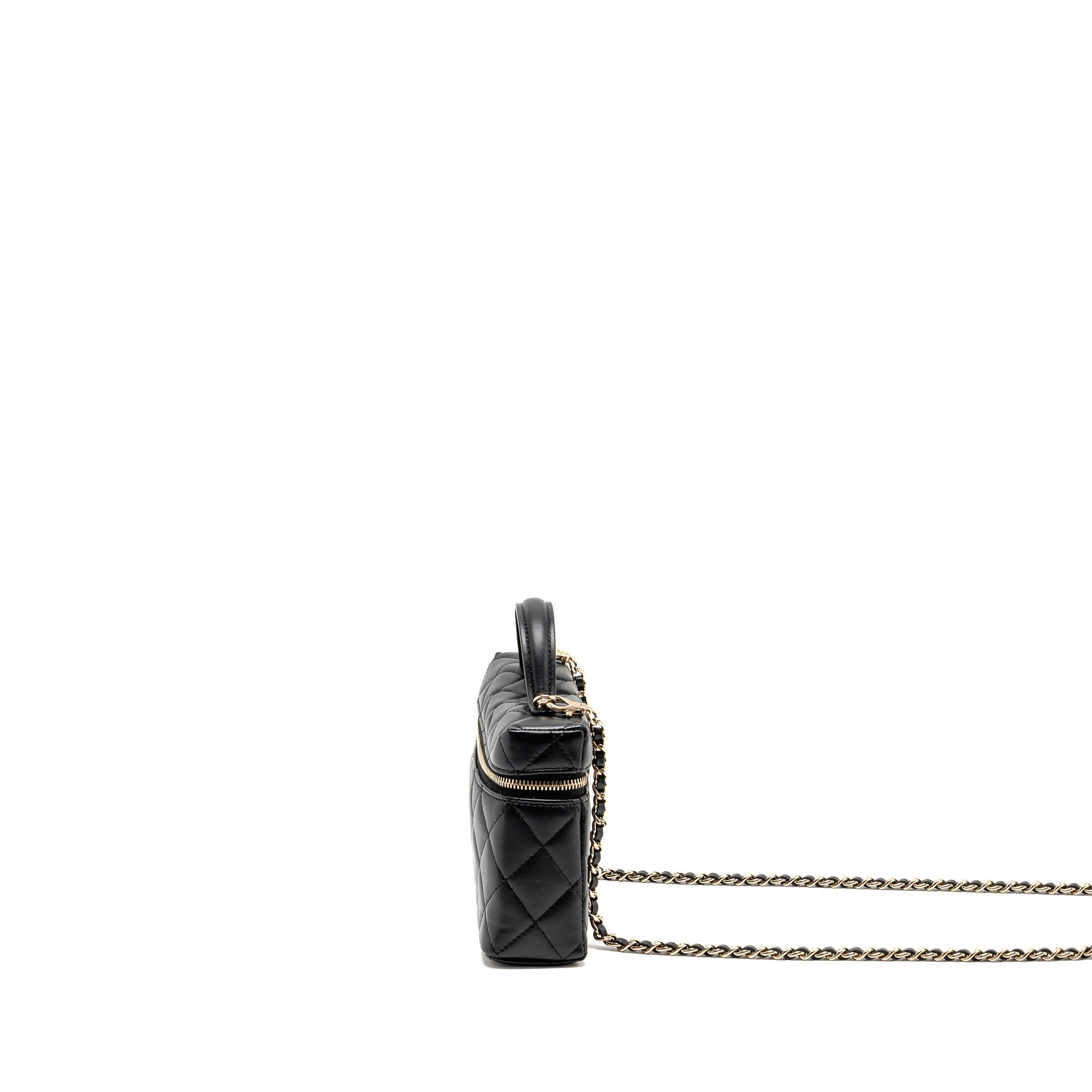 CHANEL 25B CC TOP HANDLE VANITY WITH CHAIN LAMBSKIN BLACK LGHW (MICROCHIP)