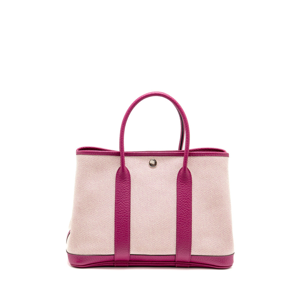 HERMES GARDEN PARTY 30 TOILE MILITARIES CANVAS/NEGONDA ECRU-ROSE POU/ROSE POU SHW