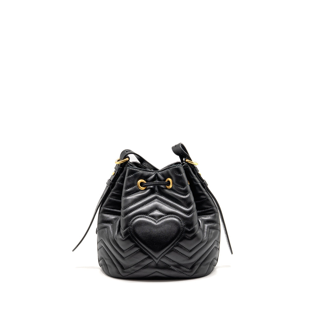 GUCCI GG MARMONT BUCKET BAG CALFSKIN BLACK GHW