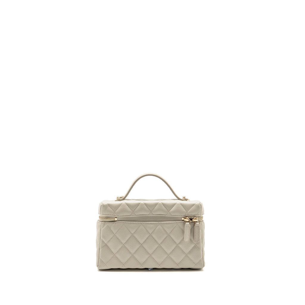 CHANEL CC TOP HANDLE VANITY WITH CHAIN CAVIAR LIGHT GREY LGHW (MICROCHIP)