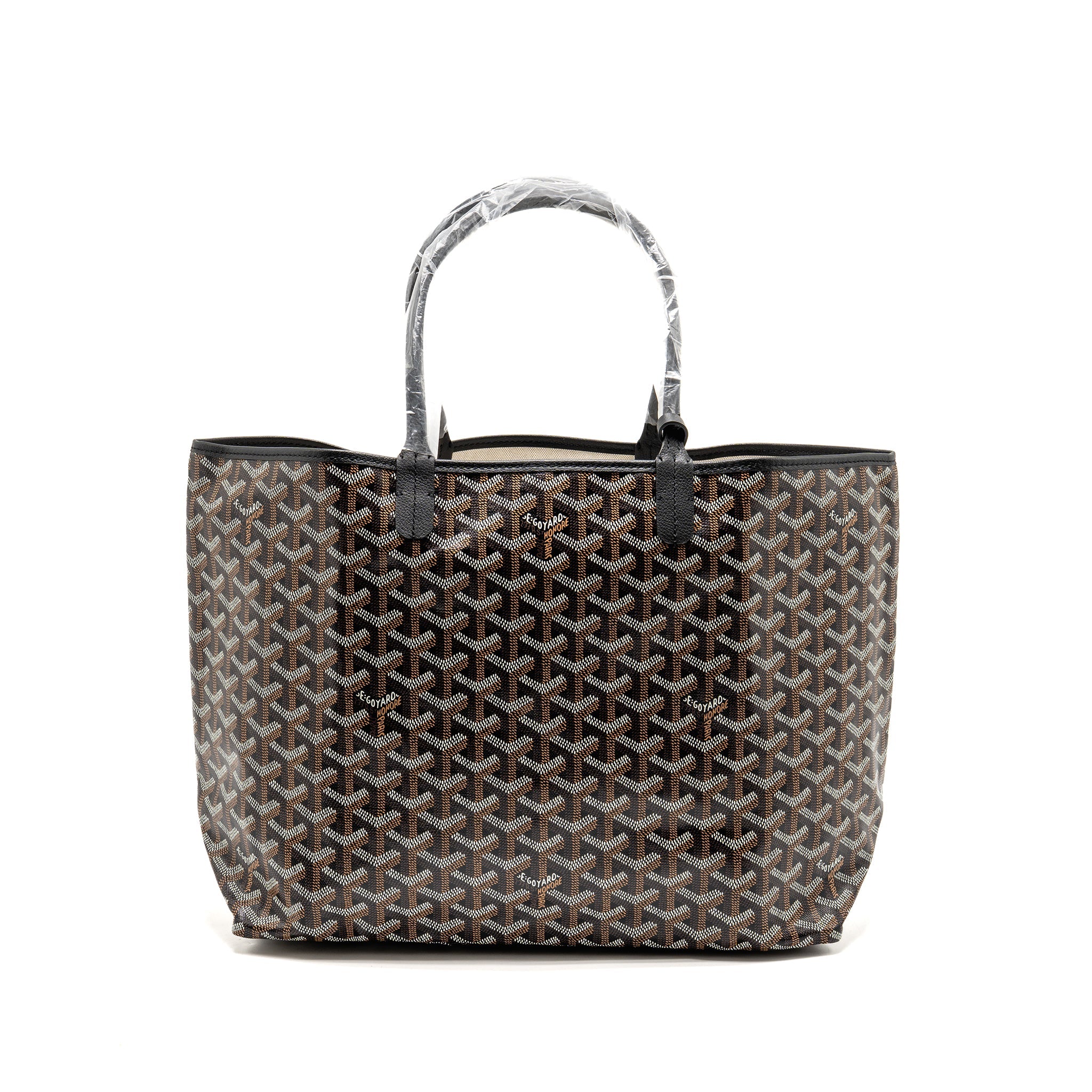GOYARD SAINT LOUIS PM TOTE GOYARDINE CANVAS/CALFSKIN BLACK SHW