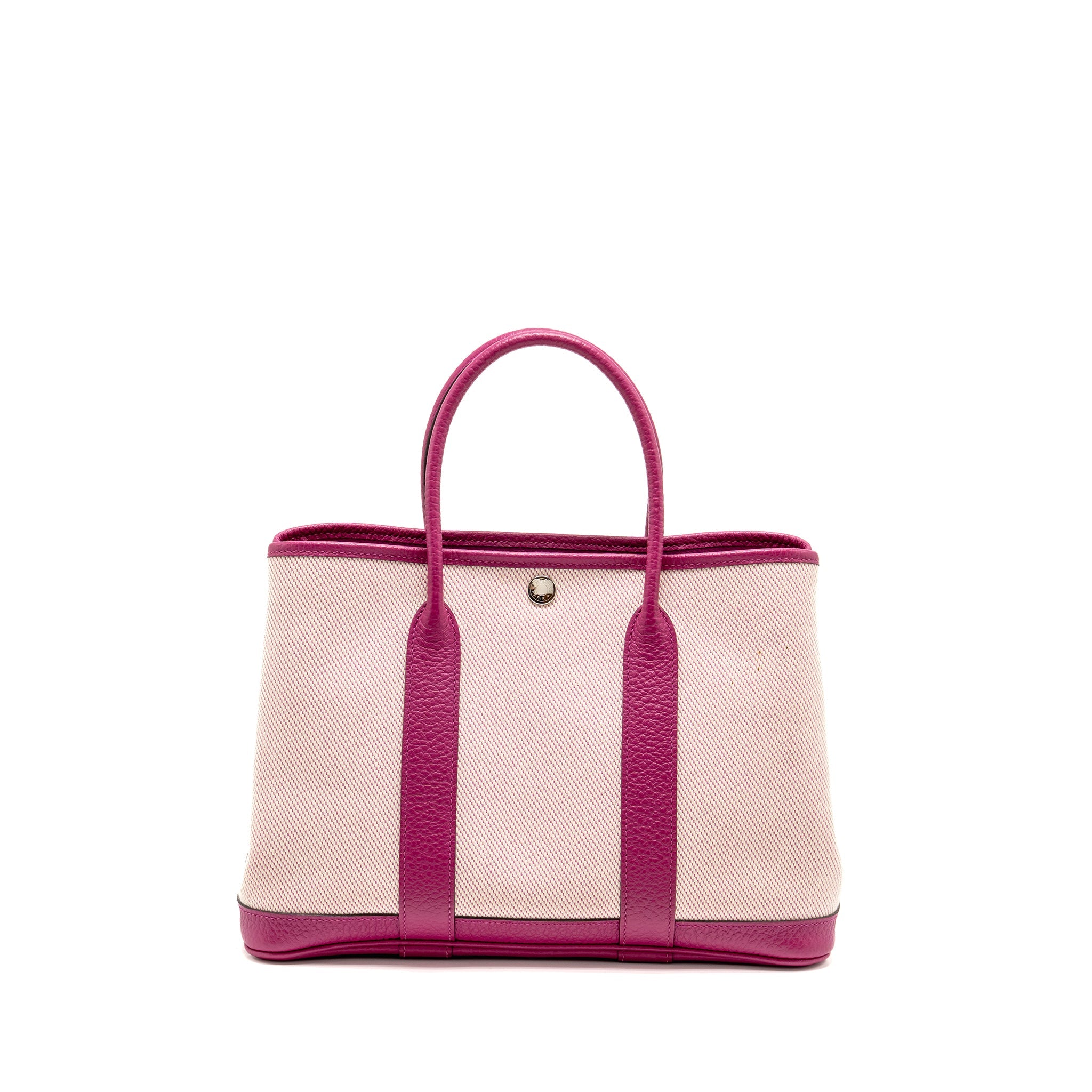 HERMES GARDEN PARTY 30 TOILE MILITARIES CANVAS/NEGONDA ECRU-ROSE POU/ROSE POU SHW