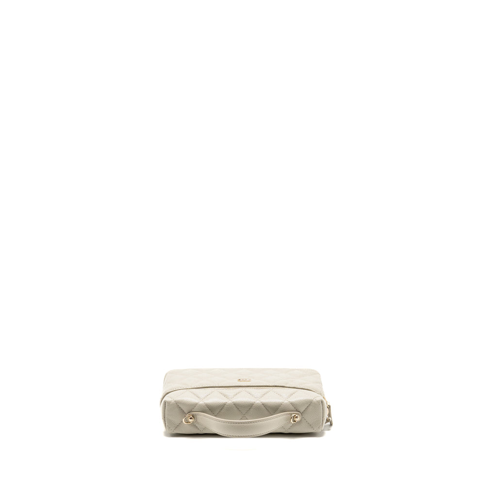 CHANEL CC TOP HANDLE VANITY WITH CHAIN CAVIAR LIGHT GREY LGHW (MICROCHIP)
