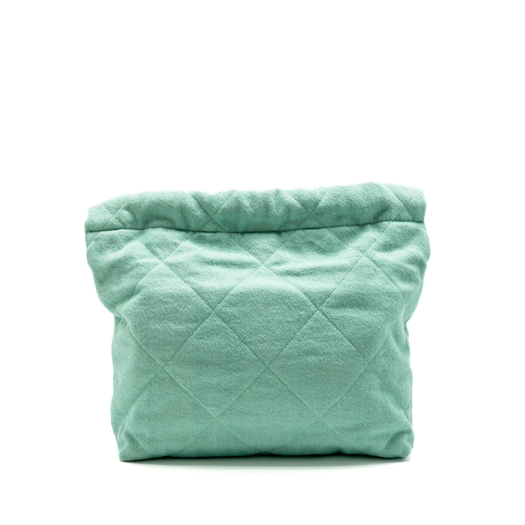 CHANEL SMALL 22 BAG WASHED DENIM AQUA GHW (MICROCHIP)