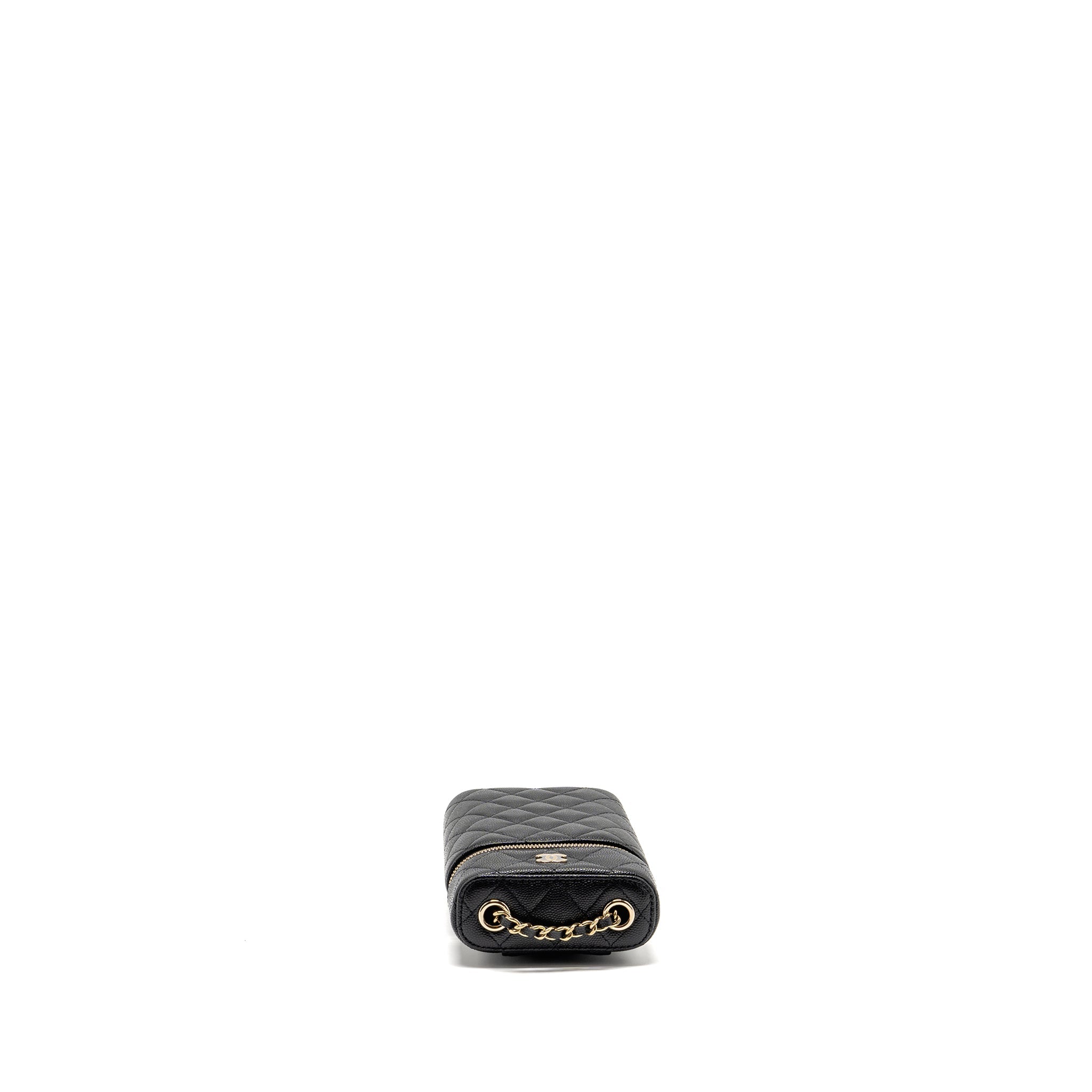 CHANEL CLASSIC VANITY PHONE HOLDER WITH CHAIN CAVIAR BLACK LGHW