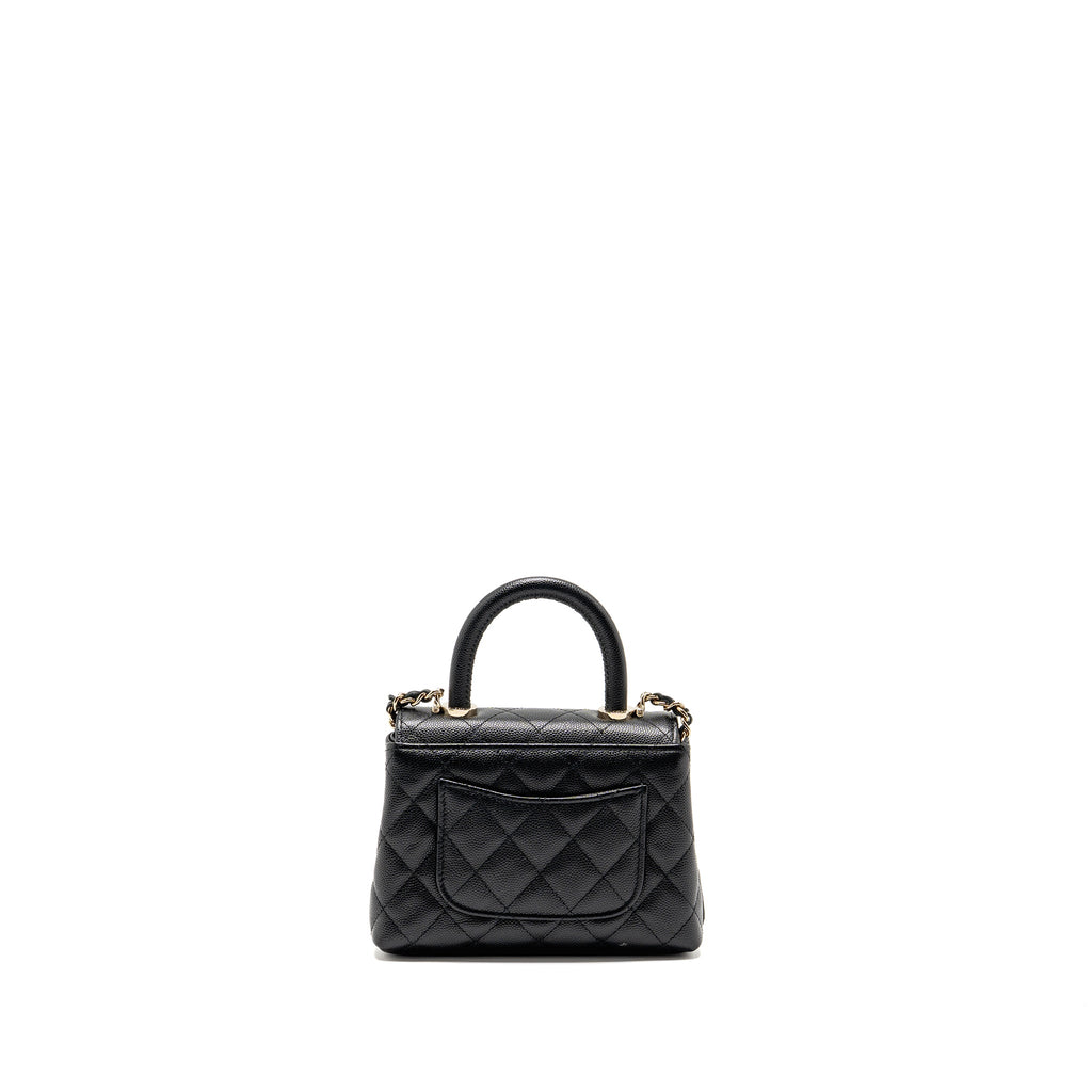 CHANEL COCO HANDLE CLUTCH WITH CHAIN CAVIAR BLACK LGHW (MICROCHIP)