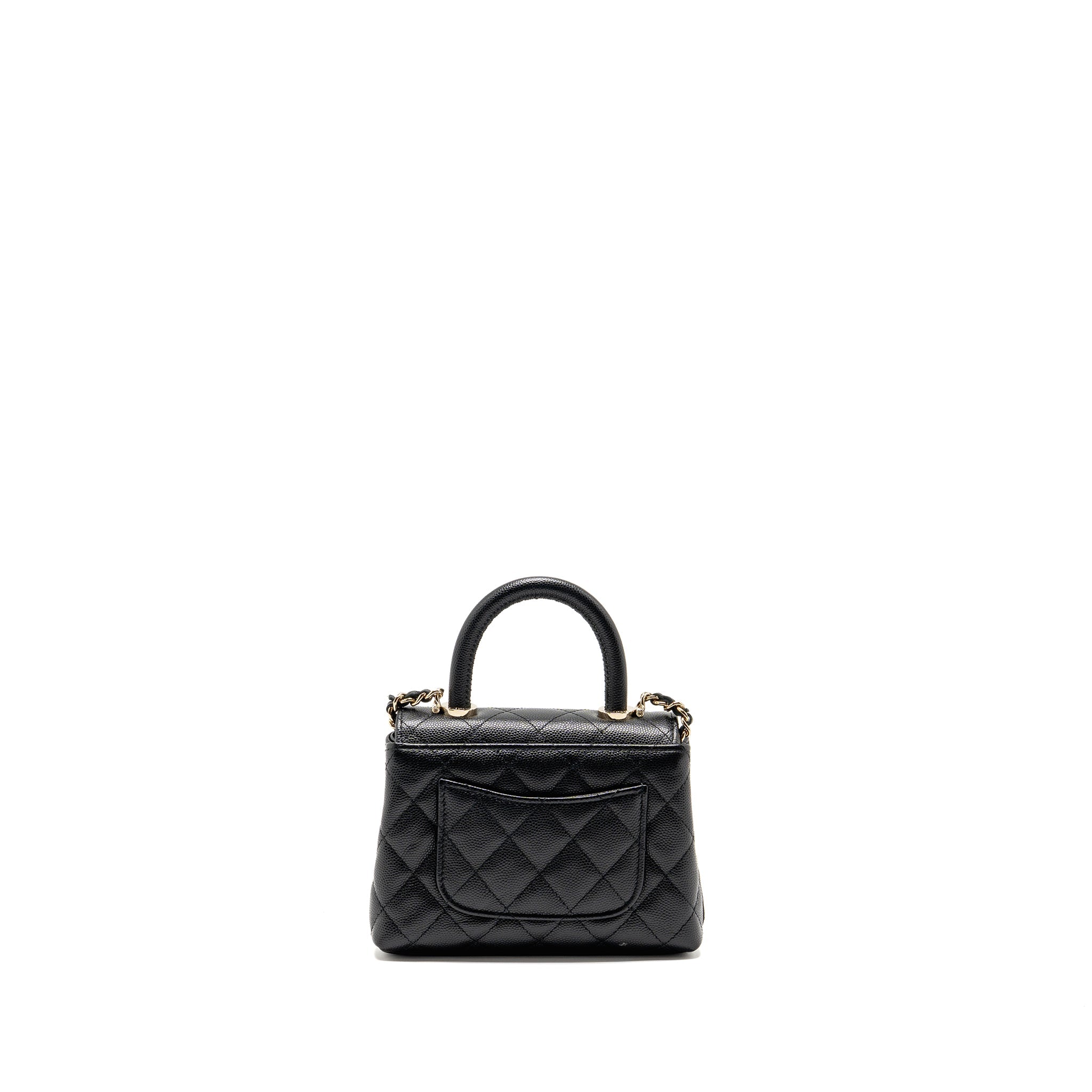 CHANEL COCO HANDLE CLUTCH WITH CHAIN CAVIAR BLACK LGHW (MICROCHIP)