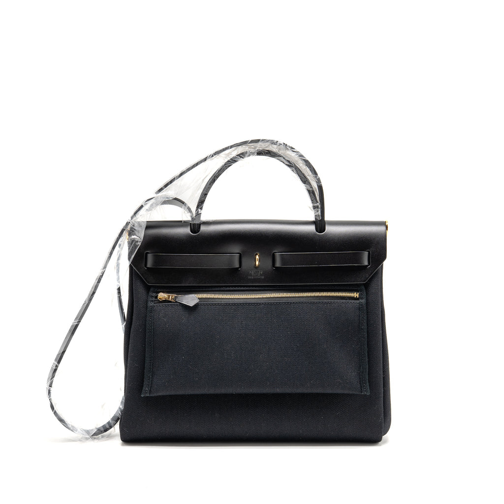 HERMES HERBAG 31 ZIP BAG CANVAS/ CACHE HUNTER LEATHER BLACK GHW