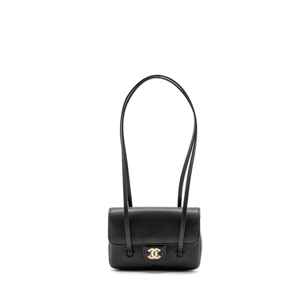 CHANEL 26P PREPPY COCO CLUTCH SHOULDER BAG CAVIAR BLACK GHW (MICROCHIP)