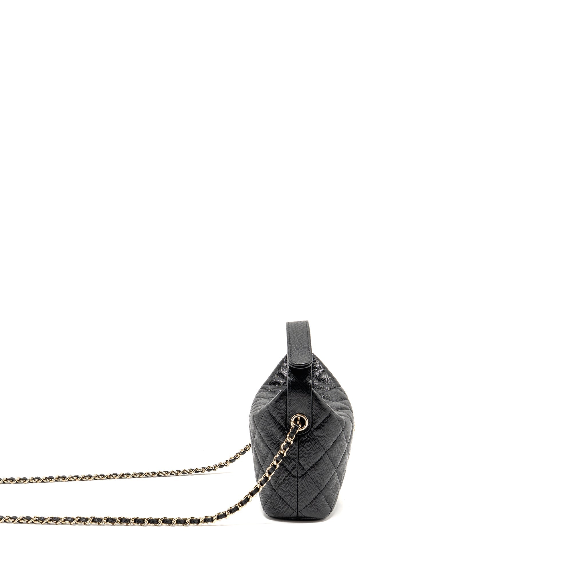 CHANEL 25C DETAIL CC LOGO QUILTED HOBO BAG CAVIAR BLACK LGHW (MICROCHIP)
