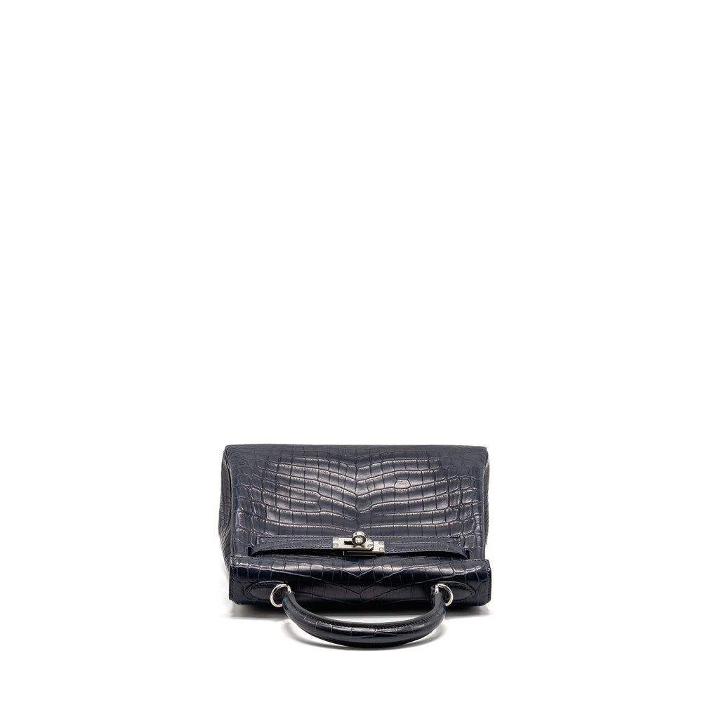 HERMES KELLY 25 CROCODILE NILOTICUS MATT BLUE MARINE SHW