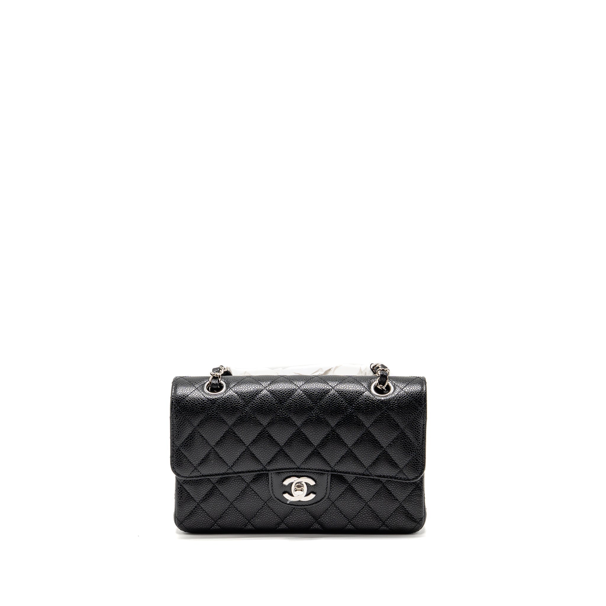 CHANEL SMALL CLASSIC DOUBLE FLAP BAG CAVIAR BLACK SHW