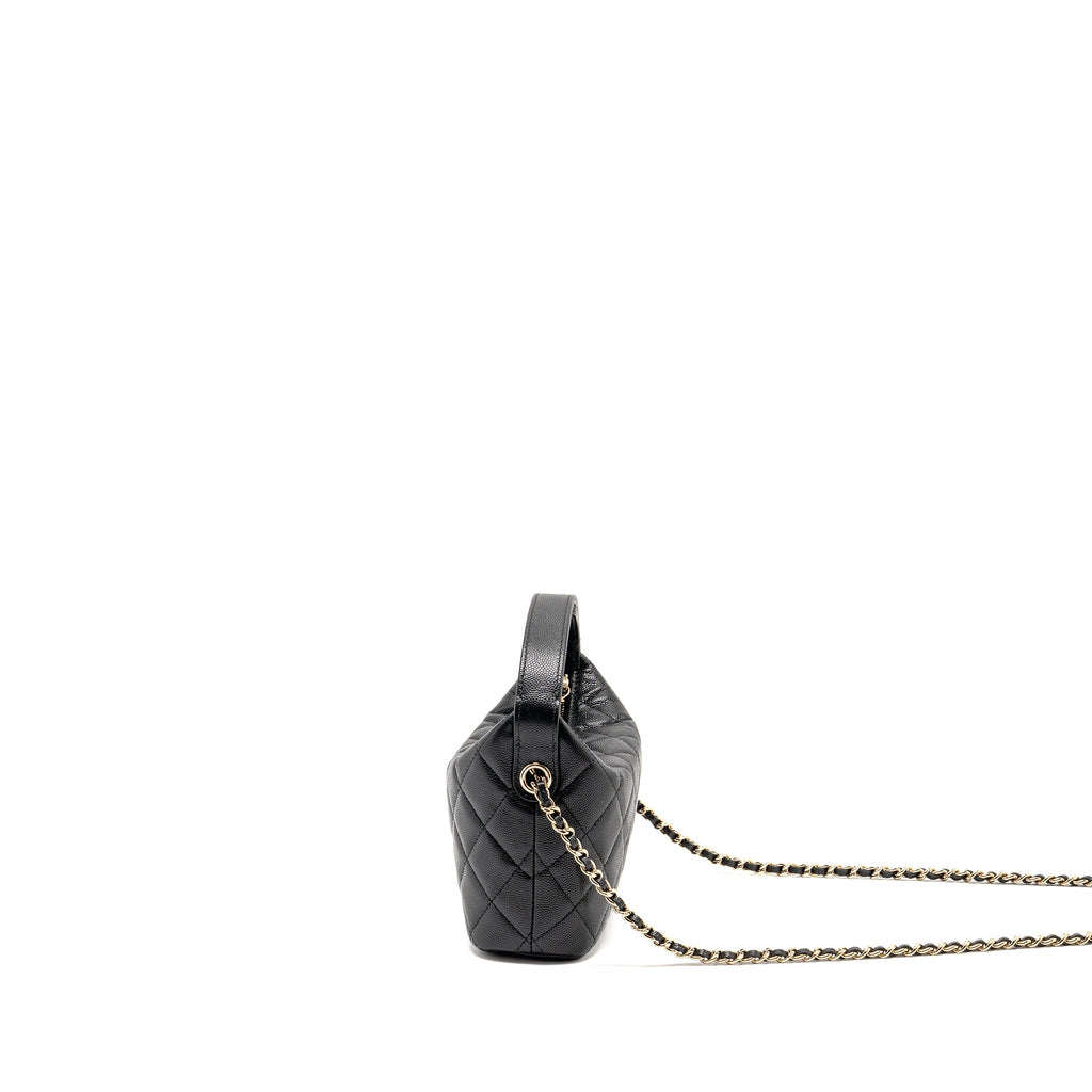 CHANEL 25C DETAIL CC LOGO QUILTED HOBO BAG CAVIAR BLACK LGHW (MICROCHIP)
