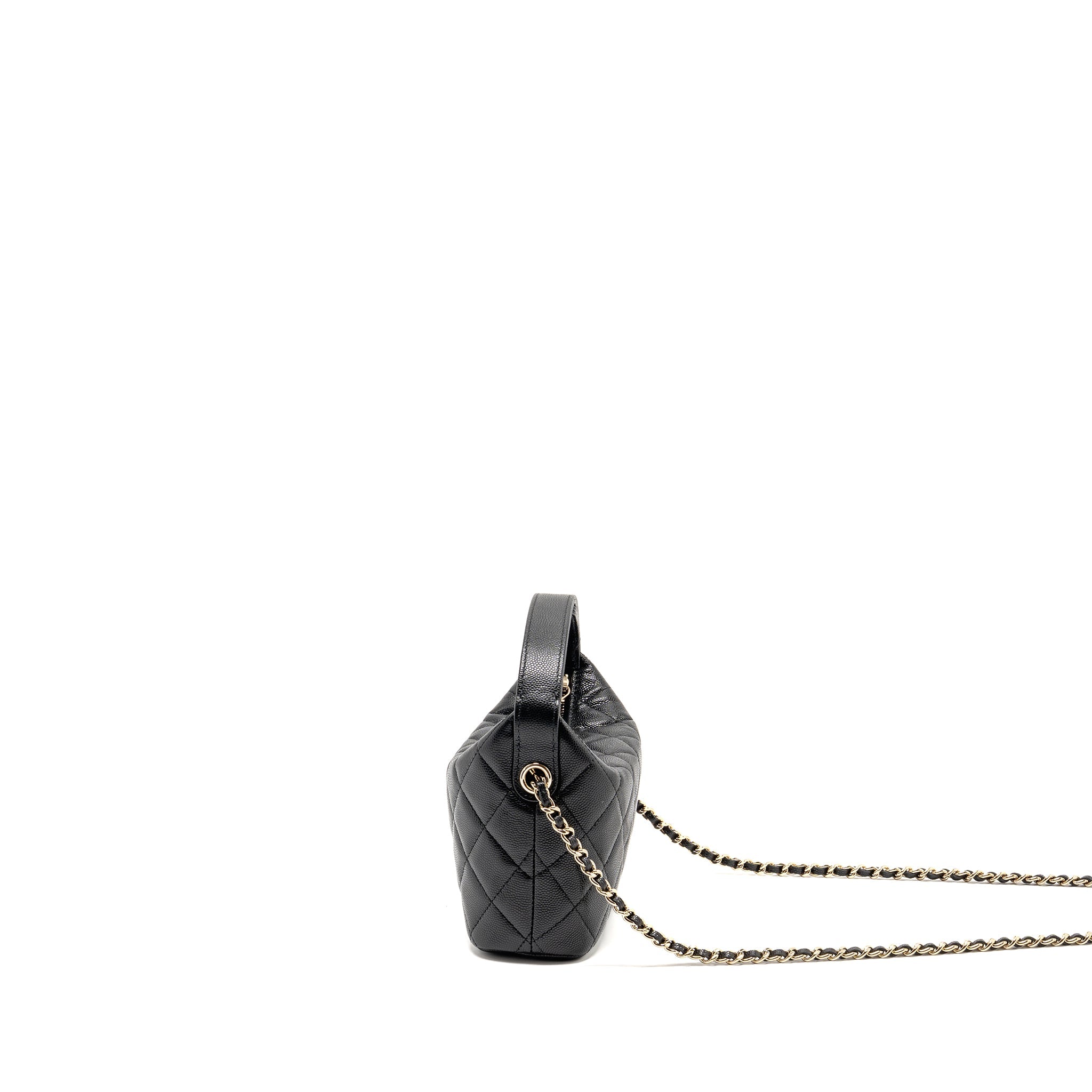 CHANEL 25C DETAIL CC LOGO QUILTED HOBO BAG CAVIAR BLACK LGHW (MICROCHIP)