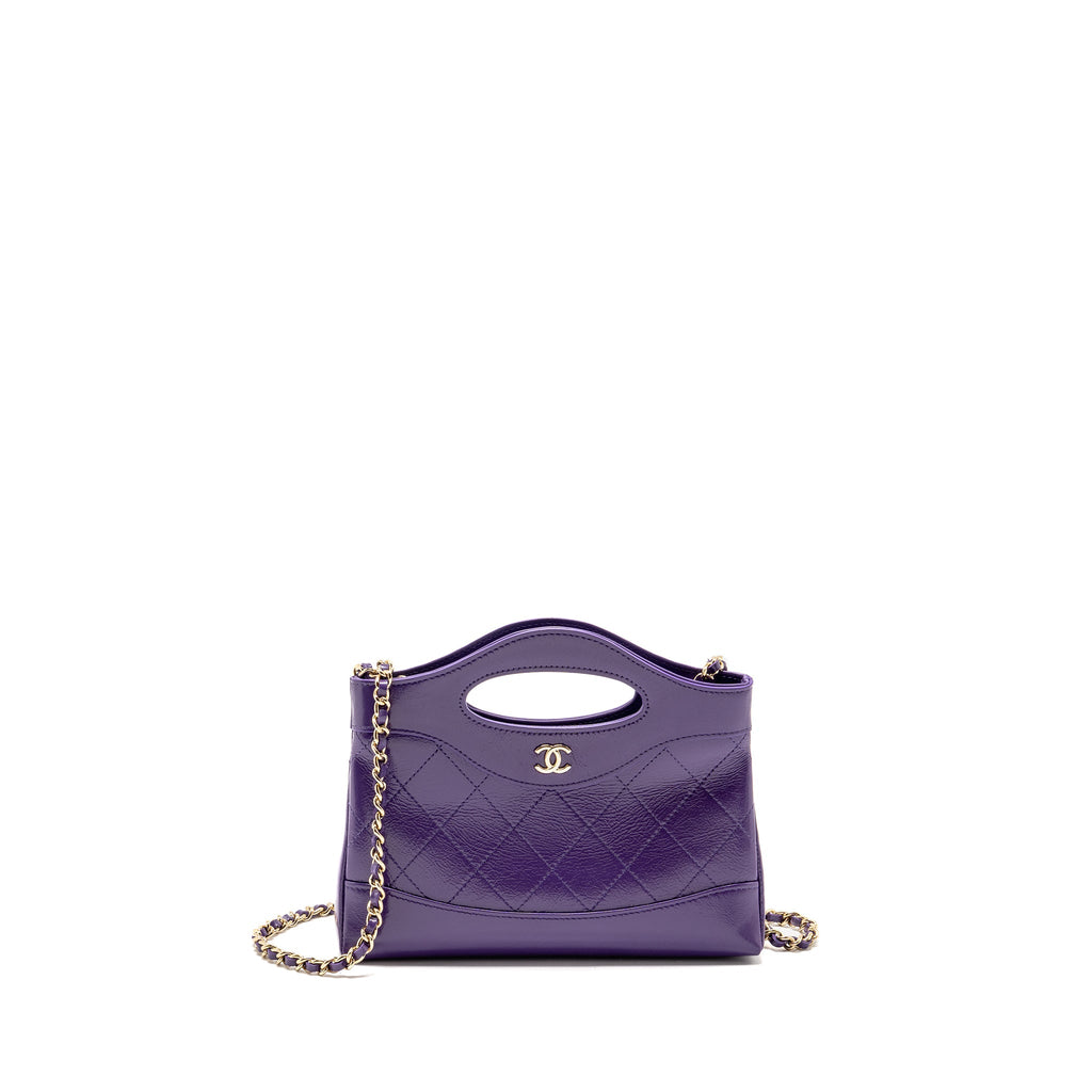 CHANEL MINI 31 CLUTCH WITH CHAIN SHINY CALFSKIN PURPLE LGHW (MICROCHIP)