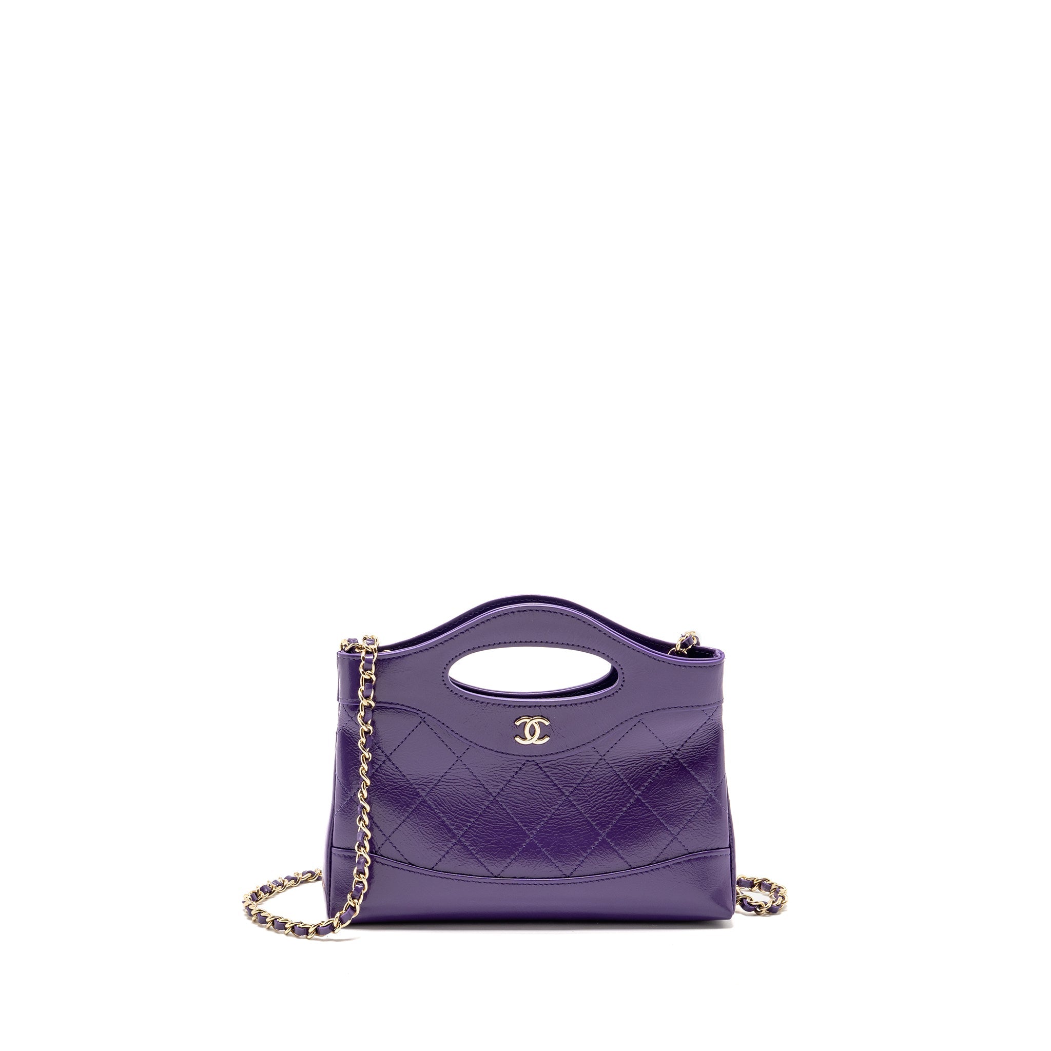 CHANEL MINI 31 CLUTCH WITH CHAIN SHINY CALFSKIN PURPLE LGHW (MICROCHIP)