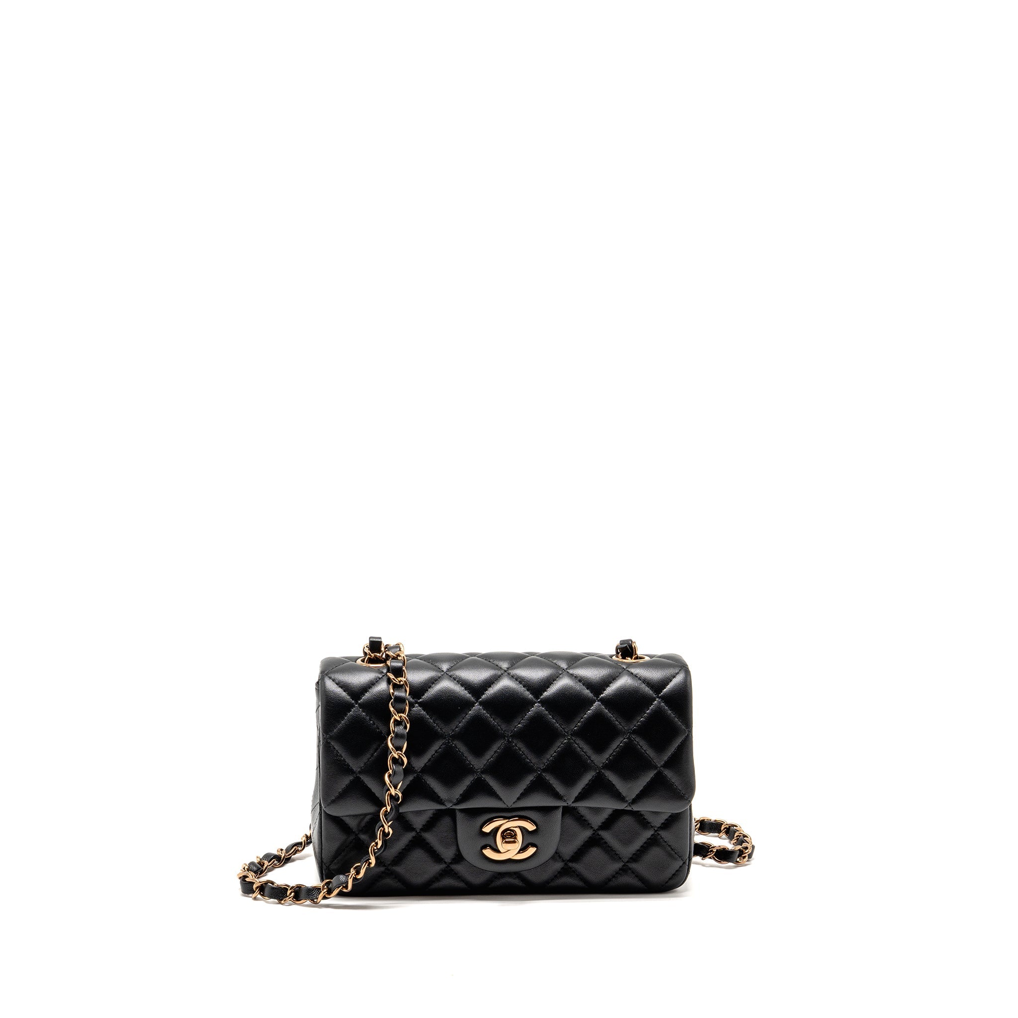 CHANEL MINI RECTANGULAR FLAP BAG LAMBSKIN BLACK RGHW (MICROCHIP)