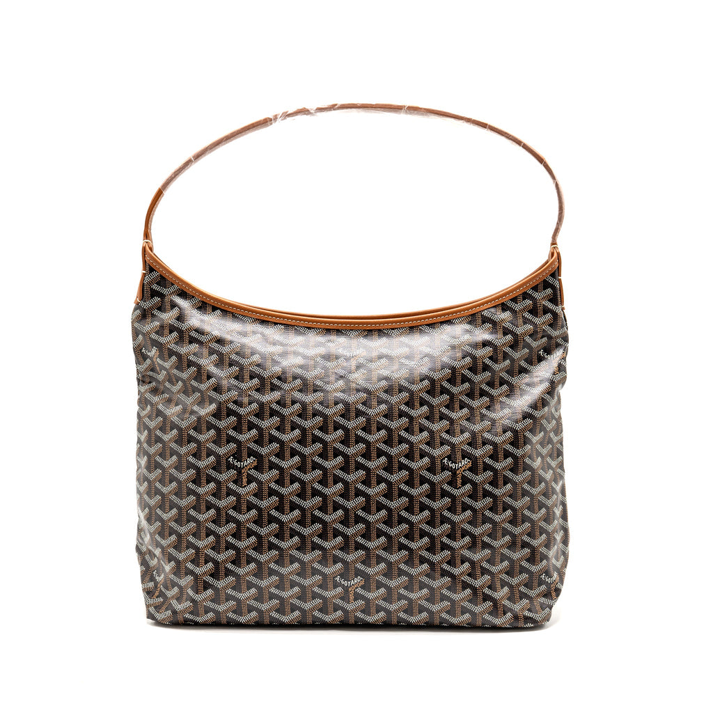 GOYARD BOHEME PM HOBO BAG GOYARDINE CANVAS/CALFSKIN BLACK/NATUREL SHW