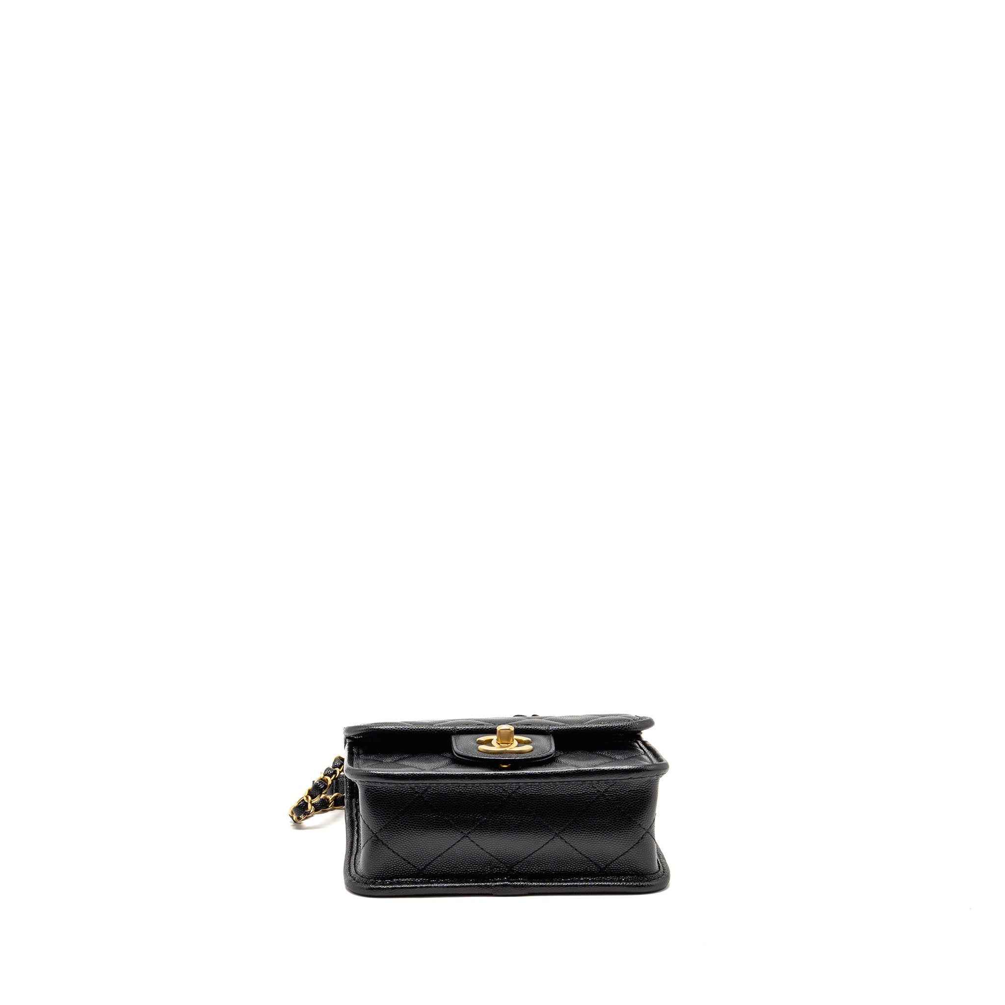 CHANEL 22K MINI FLAP BAG WITH TOP HANDLE CAVIAR BLACK GHW (MICROCHIP)