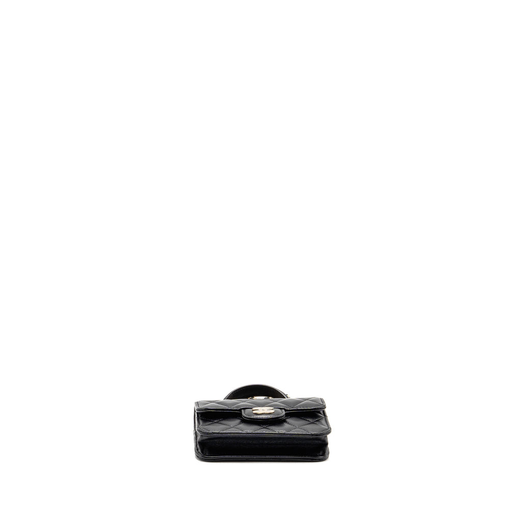 CHANEL TOP HANDLE MINI FLAP BAG LAMBSKIN BLACK LGHW